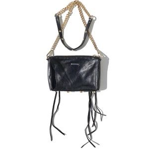 Rebecca Minkoff crossbody bag 5 zip mini black leather gold tone zippers chain